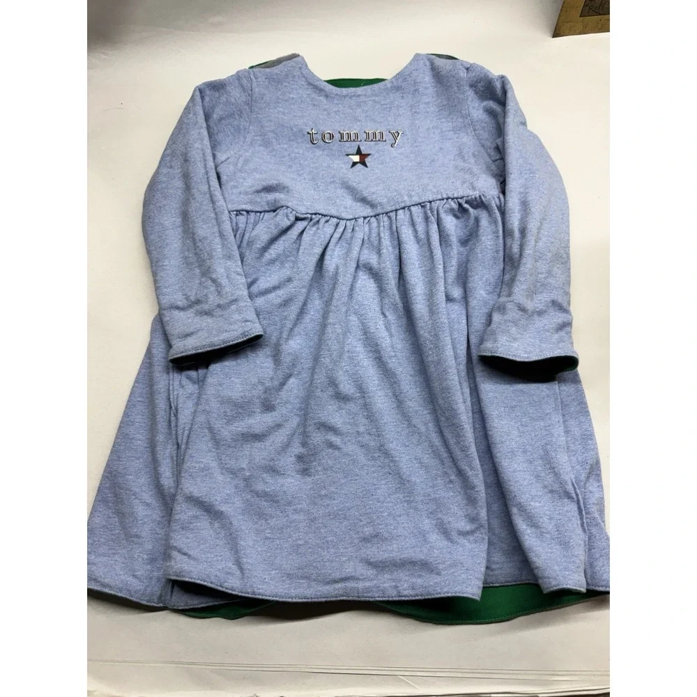 Tommy Hilfiger Baby Reversible Dress Green Blue Long Sleeve 12-18 MOS